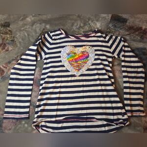 Tommy Bahama Kids Navy Striped Flip Sequin Heart Tee